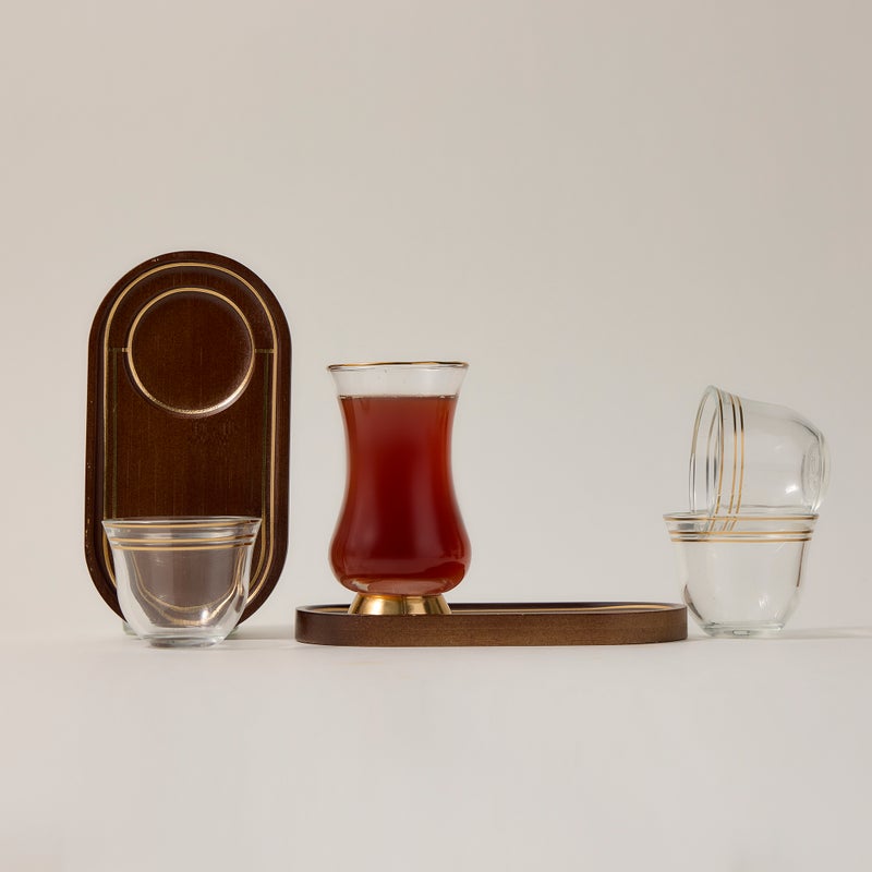 Dallaty wood and glass Tea and coffee cups set 18 pcs - Image 1