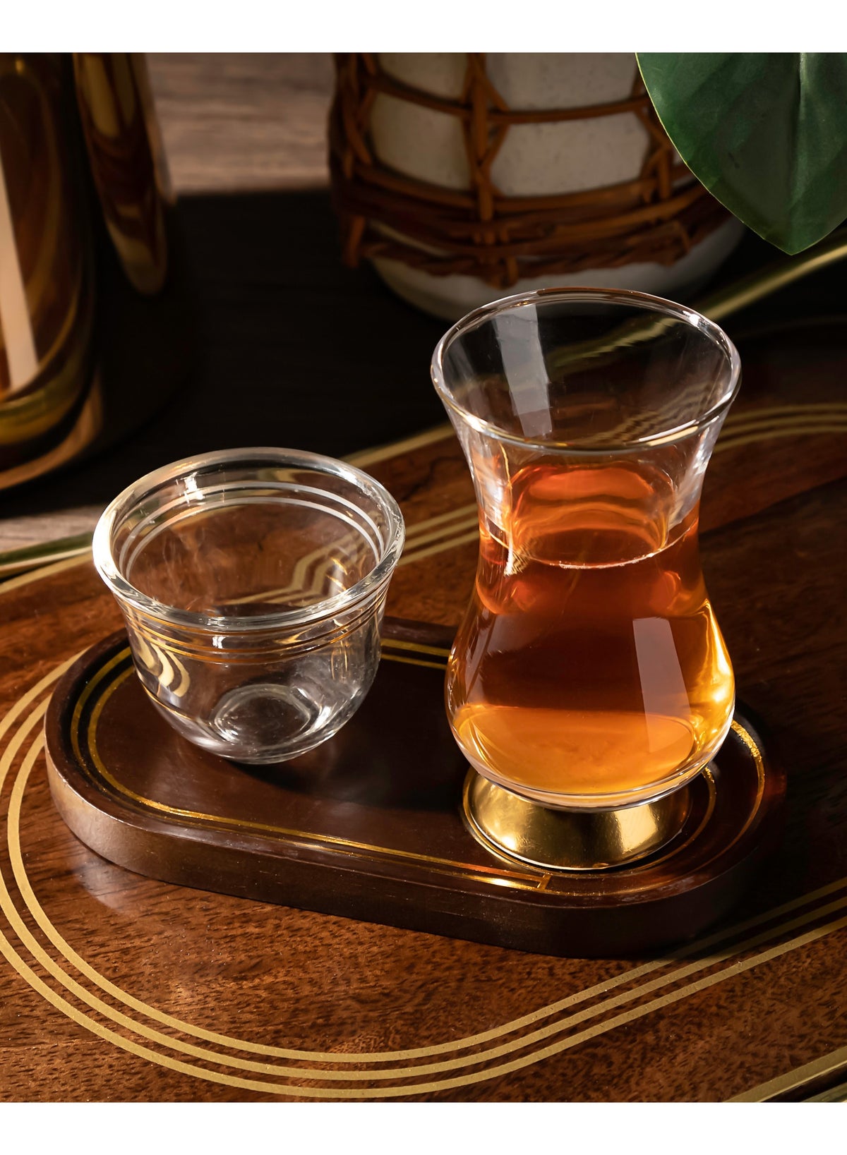 Dallaty 18 Pieces Arabic Tea & Coffee Set Wood & Glass | Best Price KSA ...