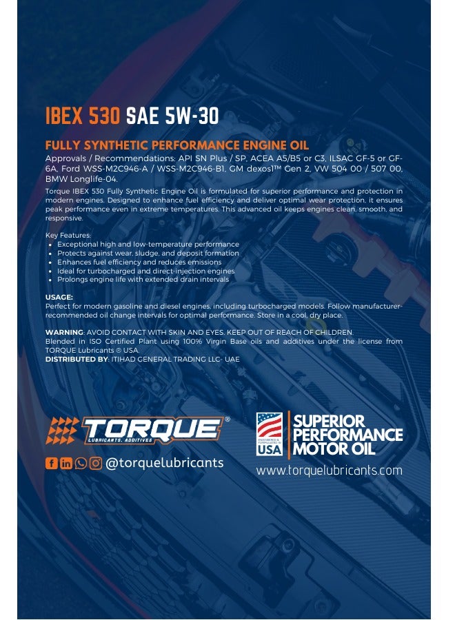 Torque Engine Oil Torque IBEX530 SAE 5W30 SN 4 LITRES - Image 3