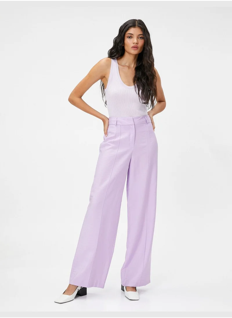 كوتون Wide Leg Ribbed Trousers