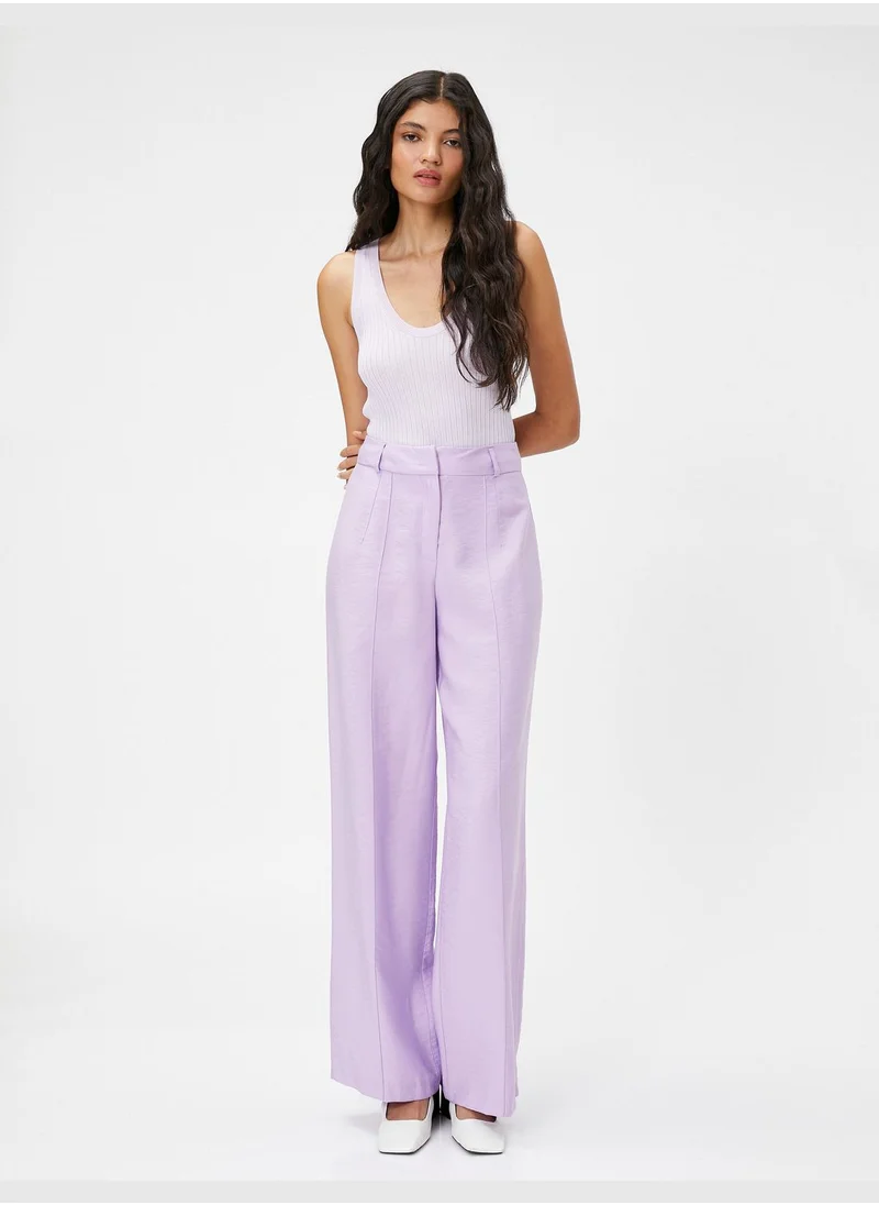 كوتون Wide Leg Ribbed Trousers