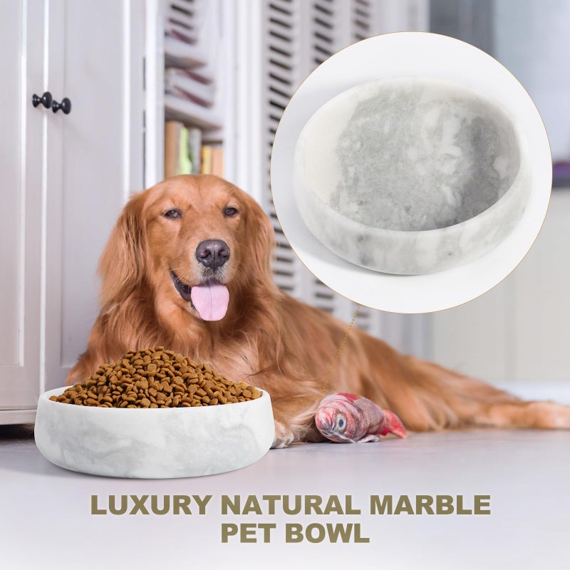 karibiber White Dog Bowl, Marble Dog Food Bowl, Non-Slip Water Dish Large, Heavy Duty Pet Bowl for Large Dogs, African Natural Marble, Holds 6 Cups(6lbs) - Image 4