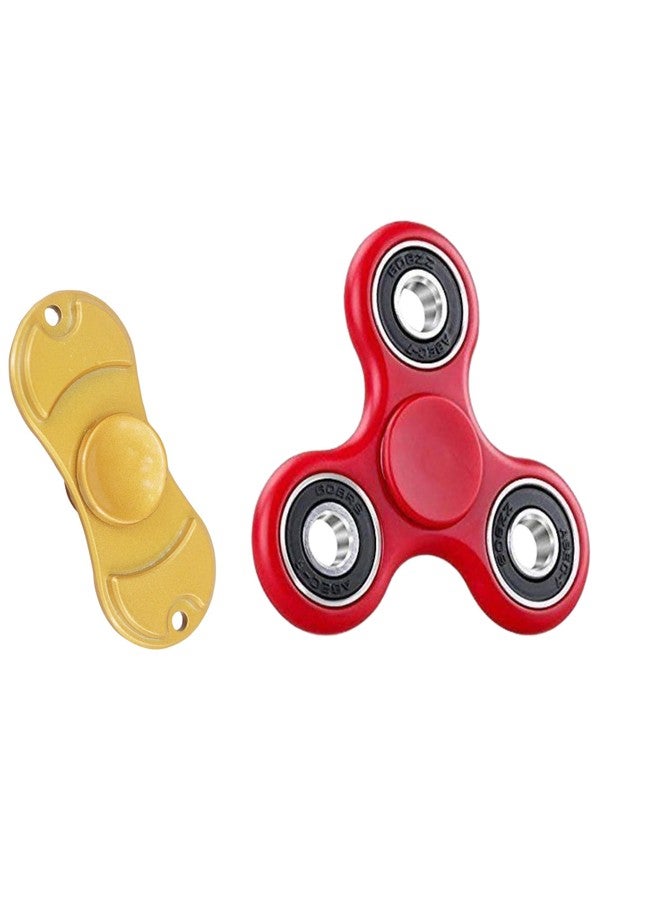 Premsons® Hand Spinner Desk Toy - High Speed Smooth Finger Spin Sensory Fidget Stress Relief Game Play for Kids & Adults - Birthday Party Gift - Combo - Red + Metal Gold Dual - Image 1