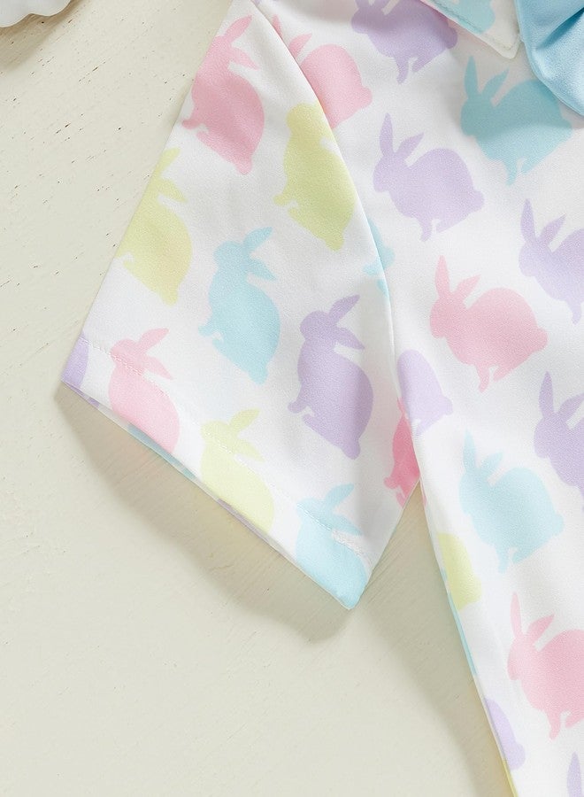 Rtnnsbbfcm Toddler Baby Boy Easter Outfit Short Sleeve Bunny Print Bow Tie Button Down Shirt Top Shorts 2Pcs Set, Blue, 2-3 years - Image 5