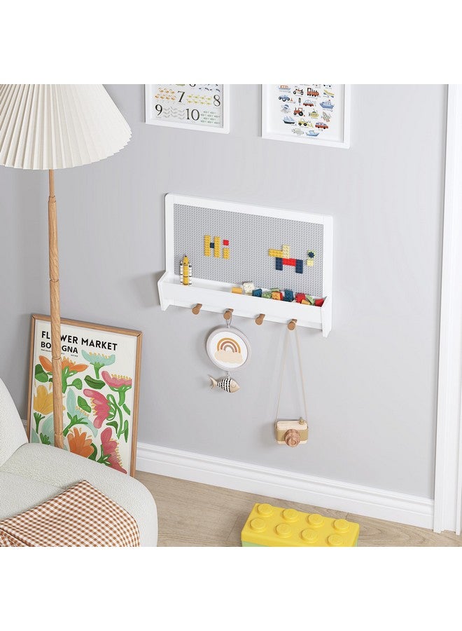 UTEX 2 in 1 Building Block Wall for Lego, Activity Wall Panel for Kids with Shelf and Hooks, Wood Wall Shelf for Kids Room, Playrooom, Nursery - Image 3