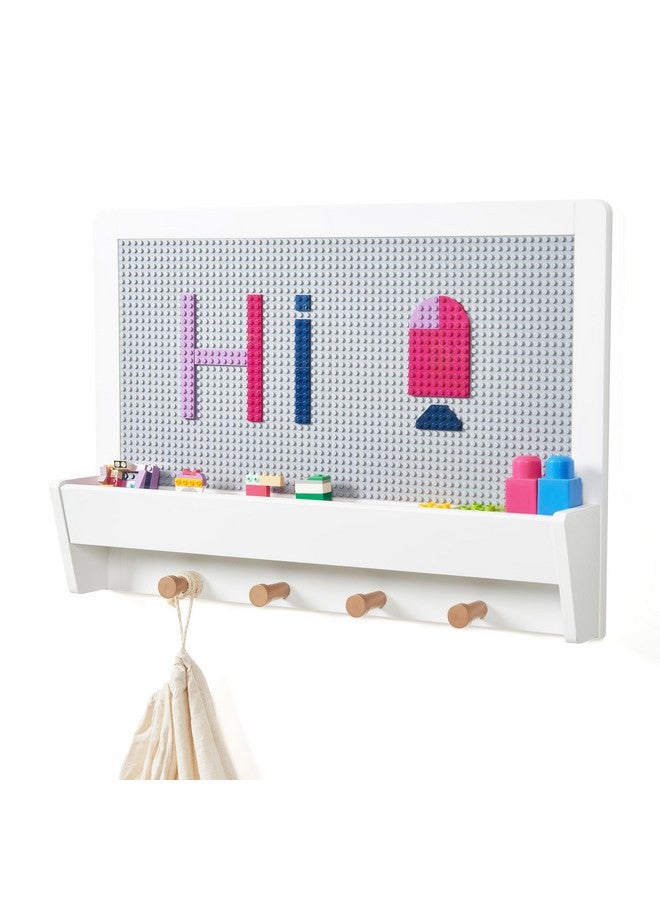 UTEX 2 in 1 Building Block Wall for Lego, Activity Wall Panel for Kids with Shelf and Hooks, Wood Wall Shelf for Kids Room, Playrooom, Nursery - Image 1