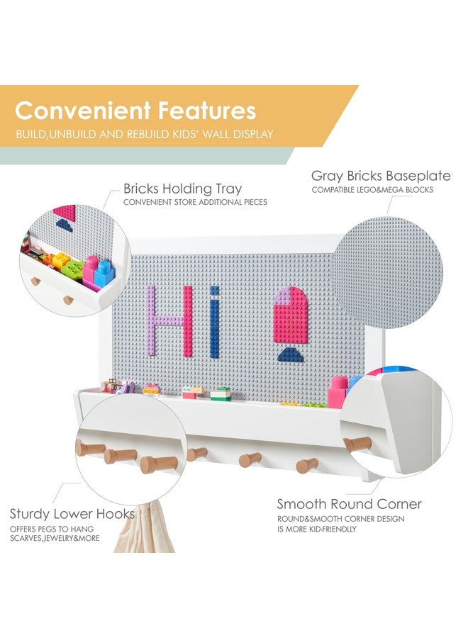 UTEX 2 in 1 Building Block Wall for Lego, Activity Wall Panel for Kids with Shelf and Hooks, Wood Wall Shelf for Kids Room, Playrooom, Nursery - Image 2
