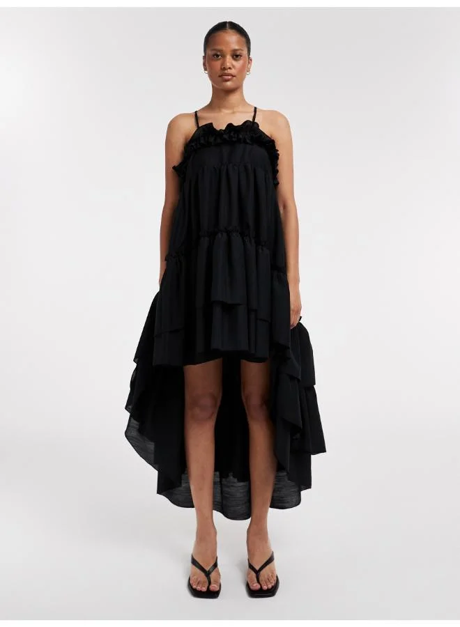 Casual Sleeveless Frill Midi Dress