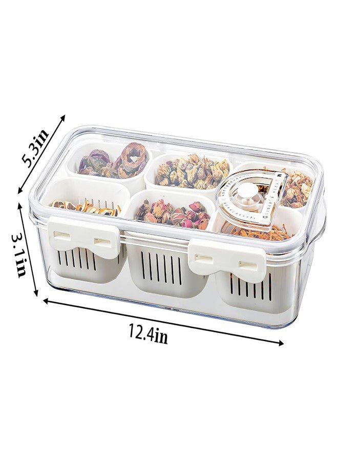 مانو صواني تقديم مانو للحفلات، صينية خضراوات مقسمة بغطاء، طبق تقديم فواكه مقسم ومحكم الإغلاق، صندوق تخزين خضراوات بستة أقسام، علبة وجبات خفيفة، حاوية لحوم باردة، منظم ثلاجة - Image 4