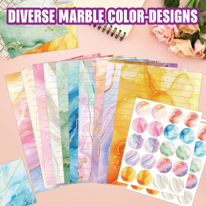60 Pcs Marble Texture Watercolor Stationery Envelope Set High End Postcard Party Invitations - Image 2