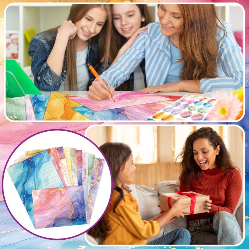60 Pcs Marble Texture Watercolor Stationery Envelope Set High End Postcard Party Invitations - Image 5