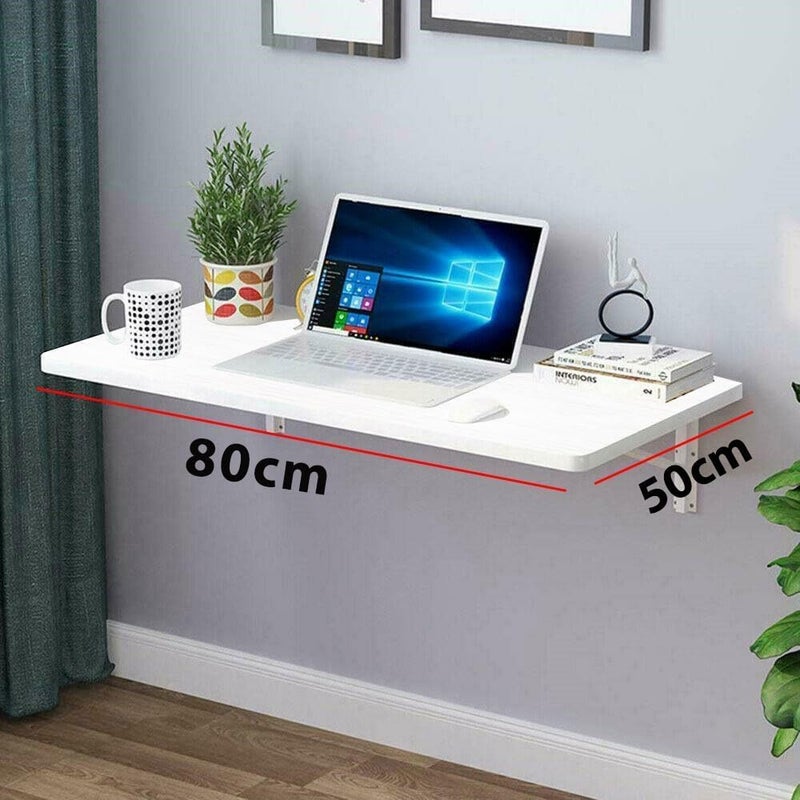 VITION Computer Desk Wall Mount Stand Folding Wall-Mounted Drop-Leaf Table,Metal Folding Shelf Bench Table Bracket (White, 50 X 80 cm) - Image 4