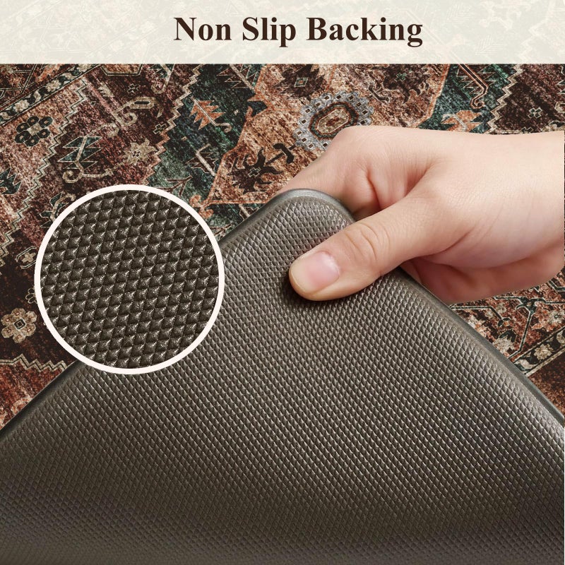 KIMODE Anti Fatigue Kitchen Mats for Floor, Boho Floral Kitchen Rugs Sets of 2, Brick Cushioned Kitchen Floor Mats, Non Slip Standing Desk Mat for Sink Laundry Office Desk 20"x47"+20"x32" - Image 4