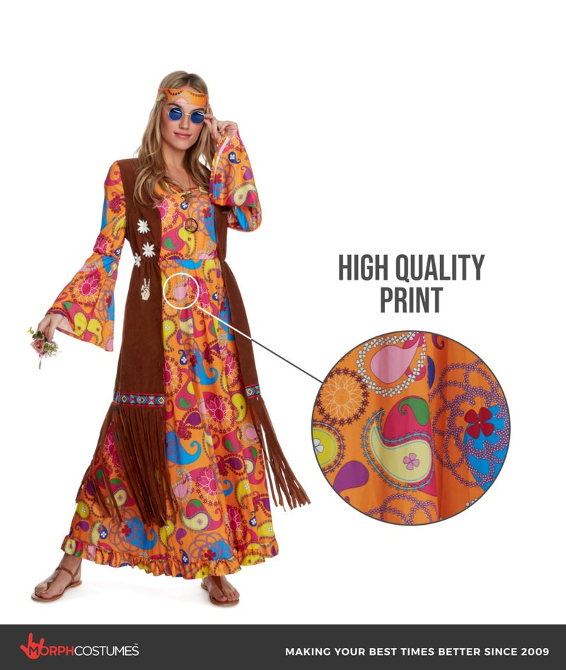 Morph Hippie Costume Women, 70s Costume For Women, 70s Long Dress, Womens 60s Halloween Costumes, Womens Halloween Costumes, Small - Image 3