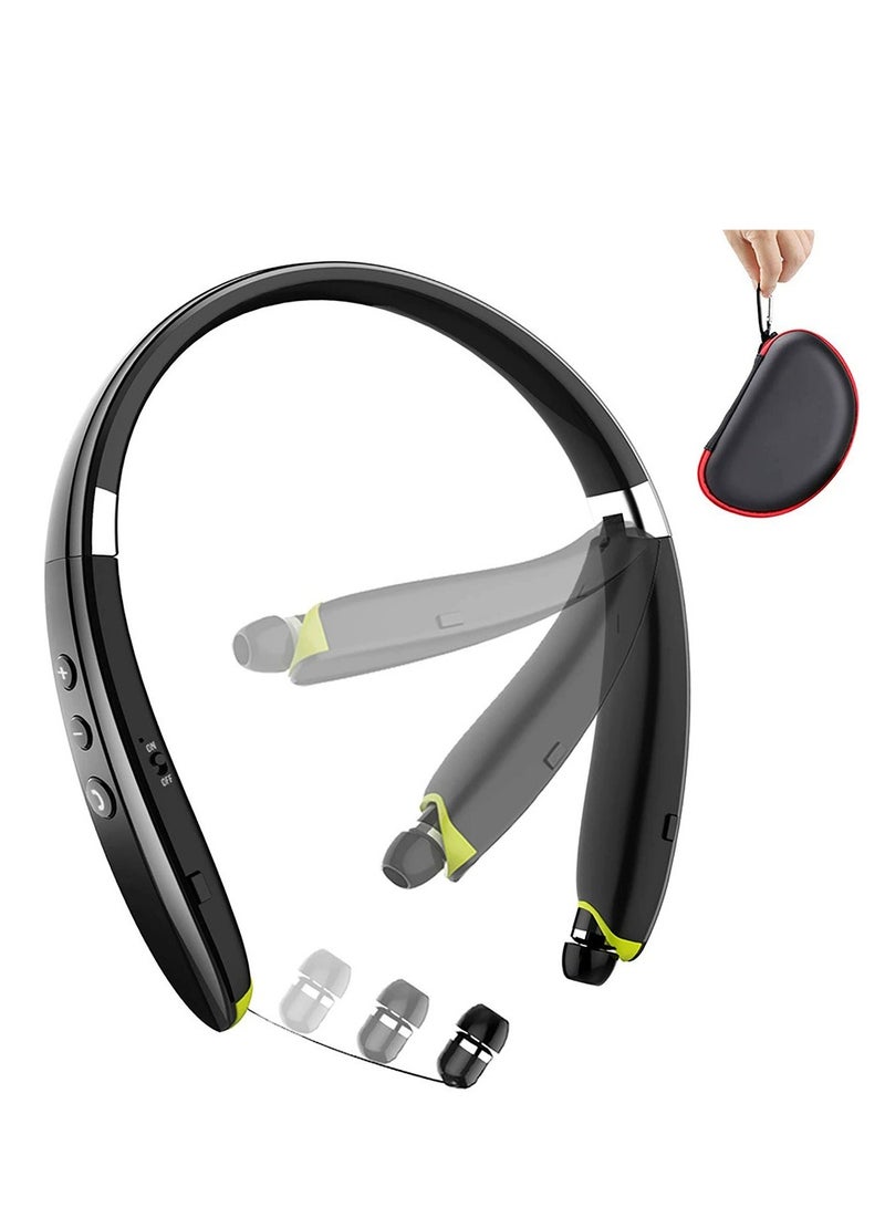 Bluetooth Headphones, BEARTWO Upgraded Foldable Wireless Neckband Headset with Retractable Earbuds, Noise Cancelling Stereo Earphones with Mic for Workout, Running, Driving (with Carry Case) Black  - Image 1