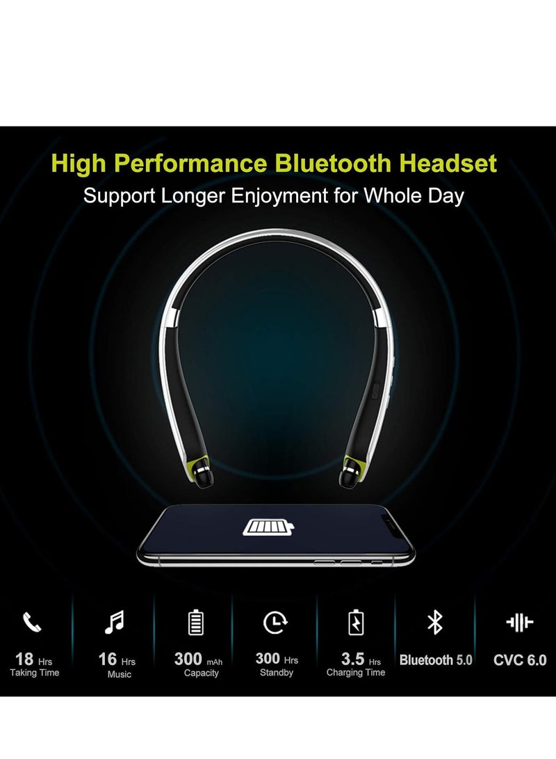 Bluetooth Headphones, BEARTWO Upgraded Foldable Wireless Neckband Headset with Retractable Earbuds, Noise Cancelling Stereo Earphones with Mic for Workout, Running, Driving (with Carry Case) Black  - Image 2