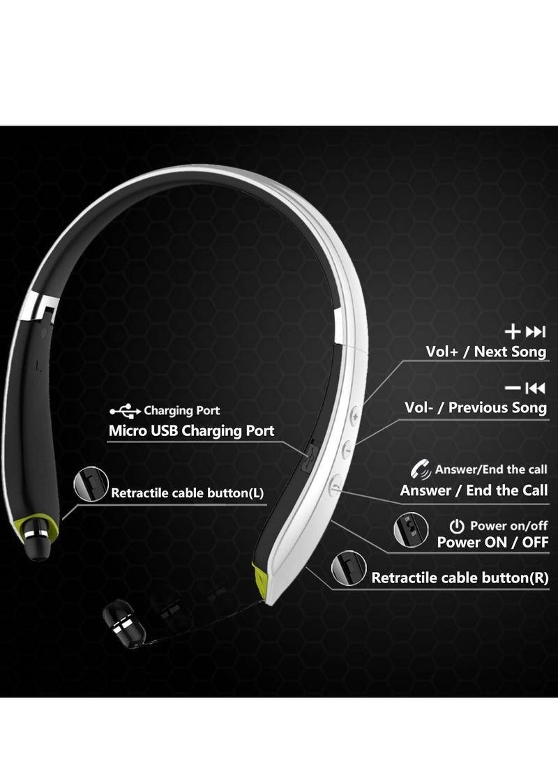 Bluetooth Headphones, BEARTWO Upgraded Foldable Wireless Neckband Headset with Retractable Earbuds, Noise Cancelling Stereo Earphones with Mic for Workout, Running, Driving (with Carry Case) Black  - Image 3