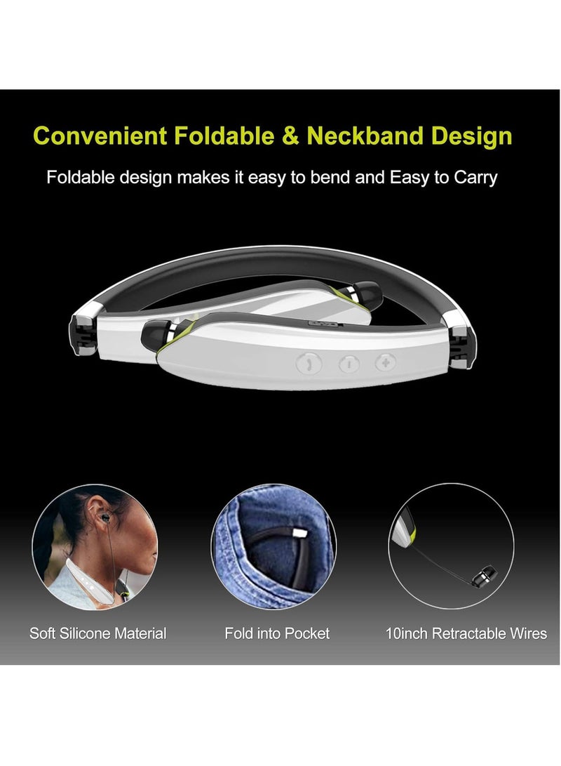 Bluetooth Headphones, BEARTWO Upgraded Foldable Wireless Neckband Headset with Retractable Earbuds, Noise Cancelling Stereo Earphones with Mic for Workout, Running, Driving (with Carry Case) Black  - Image 4