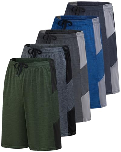 REALESSENTIALS Real Essentials Men’s 5 Pack: 9" Dry-Fit Shorts – Athletic Gym, Workout, Basketball, Running, Casual Lounge Active Pockets, Set 7, L - Image 1