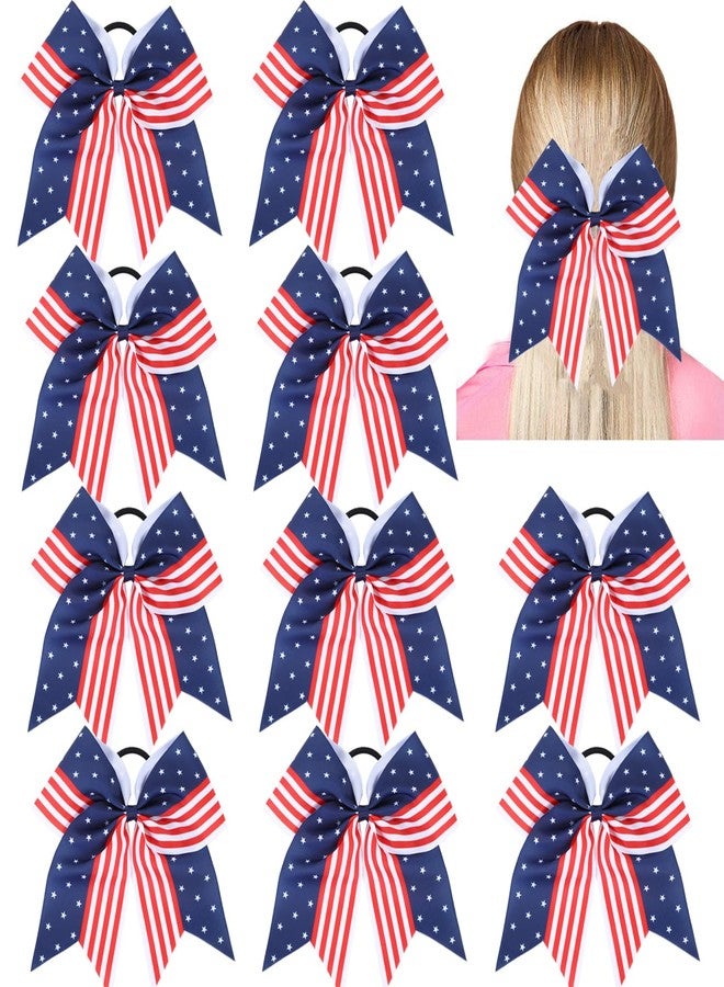Hipcheer American USA Flag Cheer Bows for Girls,Red White and Blue Patriotic Flag Festival Hair Bow With Elastic Band Hair Accessories (flag a) - Image 1