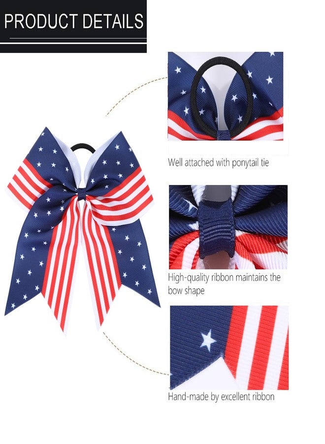 Hipcheer American USA Flag Cheer Bows for Girls,Red White and Blue Patriotic Flag Festival Hair Bow With Elastic Band Hair Accessories (flag a) - Image 3