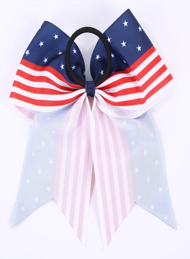 Hipcheer American USA Flag Cheer Bows for Girls,Red White and Blue Patriotic Flag Festival Hair Bow With Elastic Band Hair Accessories (flag a) - Image 5