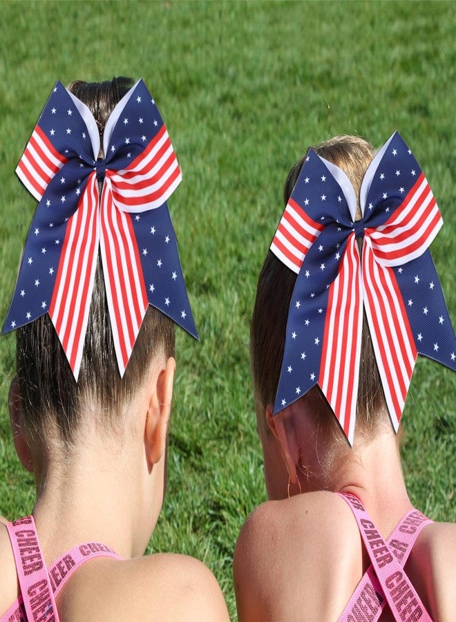 Hipcheer American USA Flag Cheer Bows for Girls,Red White and Blue Patriotic Flag Festival Hair Bow With Elastic Band Hair Accessories (flag a) - Image 2
