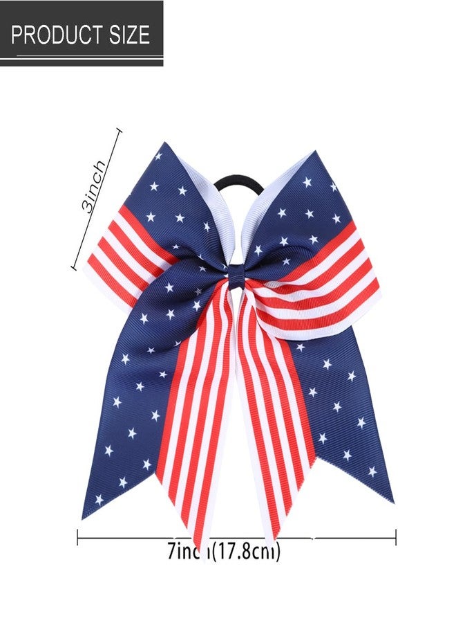 Hipcheer American USA Flag Cheer Bows for Girls,Red White and Blue Patriotic Flag Festival Hair Bow With Elastic Band Hair Accessories (flag a) - Image 4