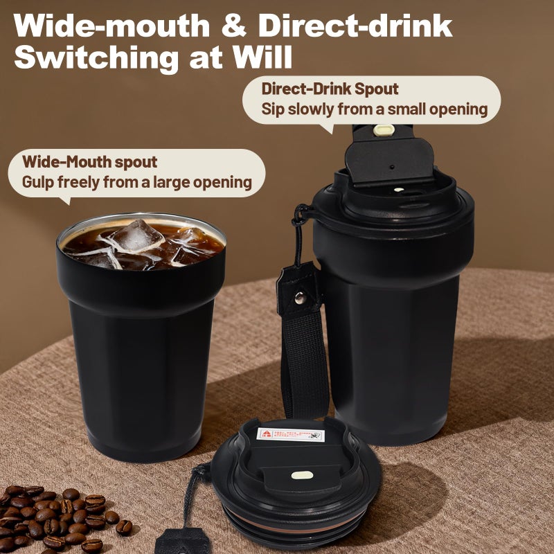 DITOSH Insulated Coffee Tumbler 15.2oz 450ml Travel Coffee Mug 316 Stainless Steel Direct Drink Opening Leakproof Lid Reusable Insulated Coffee Mug Hot and Cold Ideal Travel Mug for Coffee Lover - Image 4