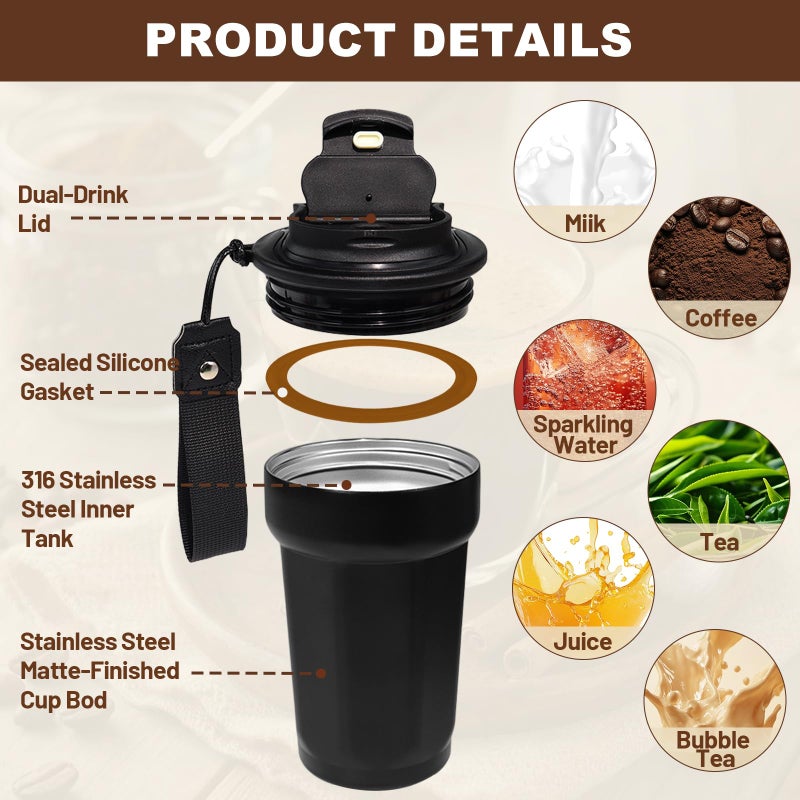 DITOSH Insulated Coffee Tumbler 15.2oz 450ml Travel Coffee Mug 316 Stainless Steel Direct Drink Opening Leakproof Lid Reusable Insulated Coffee Mug Hot and Cold Ideal Travel Mug for Coffee Lover - Image 3
