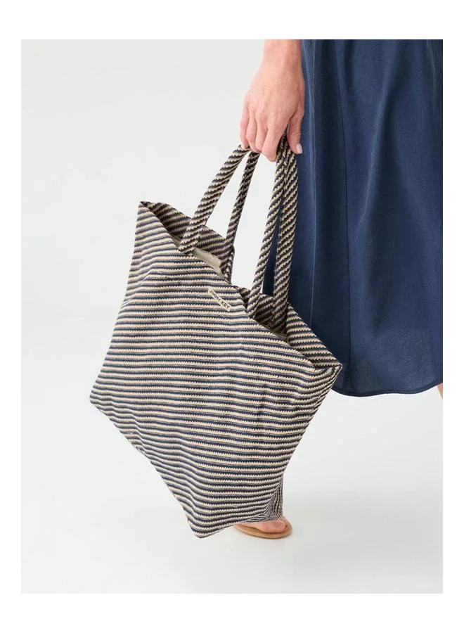 Jimmy Key Navy Blue Line Patterned Textured Hand and Shoulder Bag.