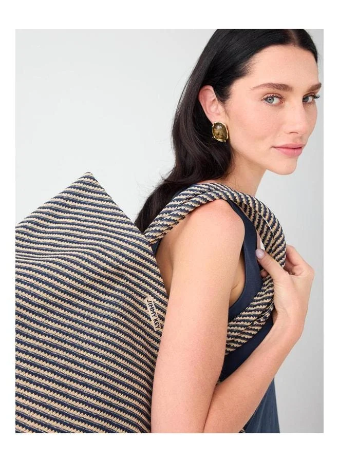 Jimmy Key  Navy Blue Line Patterned Textured Hand and Shoulder Bag. for Women | Best Price UAE