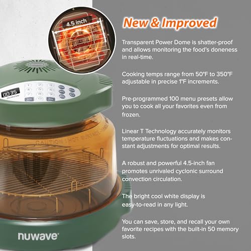 Nuwave فرن نوفايف برو بلس 2 بالأشعة تحت الحمراء، على الطاولة، مروحة، طهي طازج أو مجمد، بدون إذابة أو تسخين مسبق، طهي صحي، حرارة محيطة 360، درجات حرارة قابلة للتعديل، 100 إعداد مسبق، 50 ذاكرة، قبة طاقة قوية - Image 3