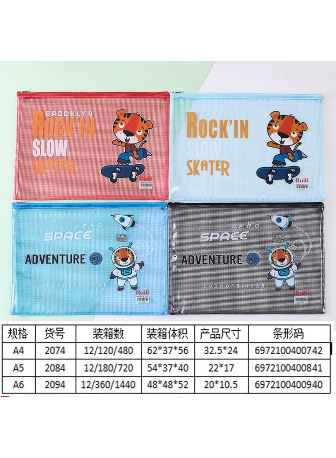 Korean Style Simple File Bag A4a5a6 Transparent Mesh Storage Bag Student Stationery Bag New Zipper Bag Storage Bag