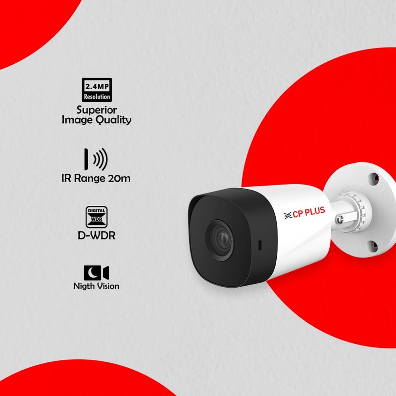 CP PLUS كاميرا أمان خارجية بالأشعة تحت الحمراء بدقة 2.4 ميجابكسل | عدسة ثابتة 3.6 مم | أقصى 25/30 إطار في الثانية عند 2.4 ميجابكسل | DWDR، نهار/ليل (ICR) | نطاق الأشعة تحت الحمراء 20 متر، الأشعة تحت الحمراء الذكية | دعم ميكروفون مدمج - CP-URC-TC24PL2C-V3 - Image 2