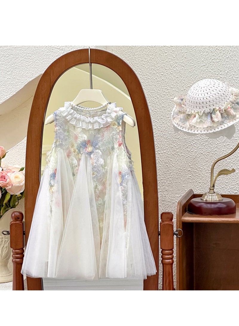 2‑3 Y Toddler Summer Baby Girl A Line Tulle Dress and Matching Sun Hat Set, Fit for Height 90‑100 cm, Pastel Floral, Ideal for Eid, Birthdays, Weddings, Photoshoots, Beach, Park, Travel, Daily Wear - Image 5