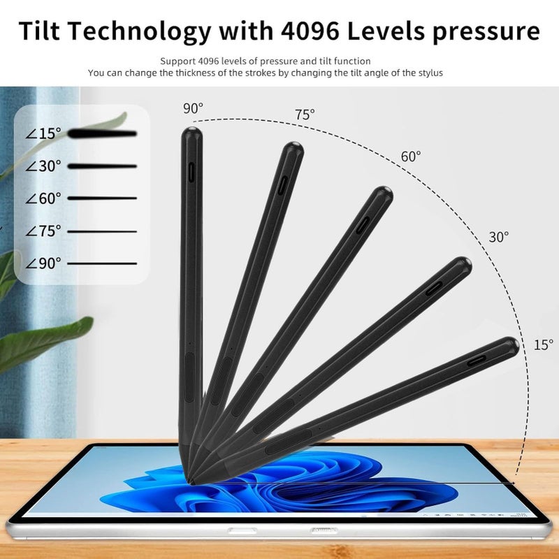 Active Tilt Rechargeable Stylus Pen 4096 Levels Pressure MPP 2 0 Palm Rejection Digital Tablet Black - Image 3