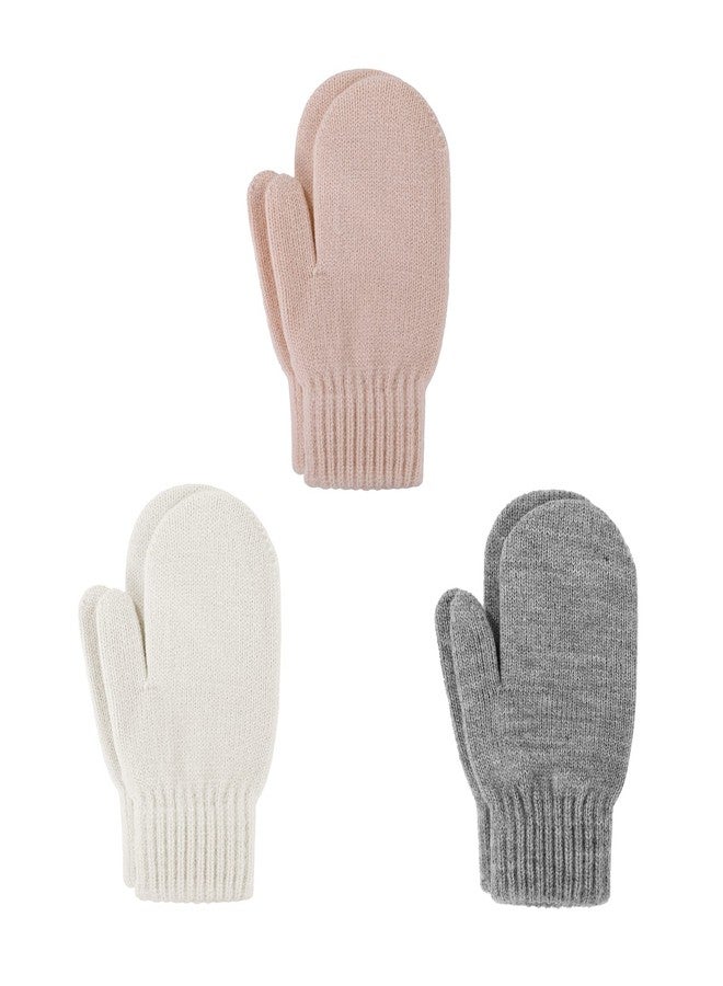 Durio Knit Toddler Mittens Thick Mittens for Toddler Boys and Girls Soft Warm Crochet Winter Baby Infant Mittens Gloves C Gray & White & Pink 1-3T - Image 1