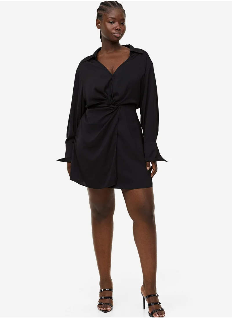 H&M Polo Neck Front Twist Shirt Dress