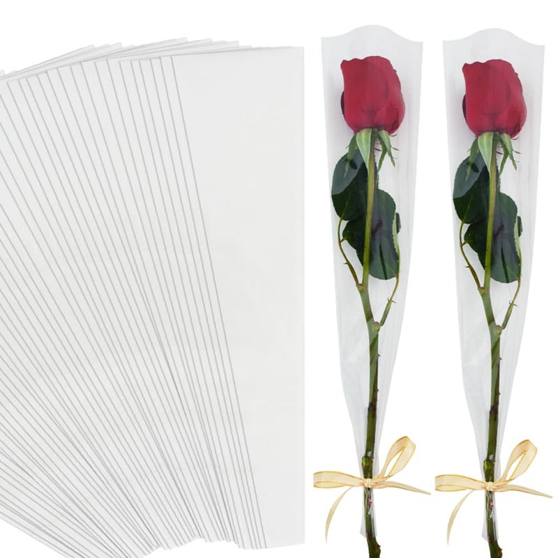 BEISHIDA BEISHIDA 100 PCS Single Rose Sleeve Bouquet Bags Plastic Single Flower Wrapping Rose Packaging For Mothers Day Graduation Wedding Birthday Valentines Day Party Transparent 