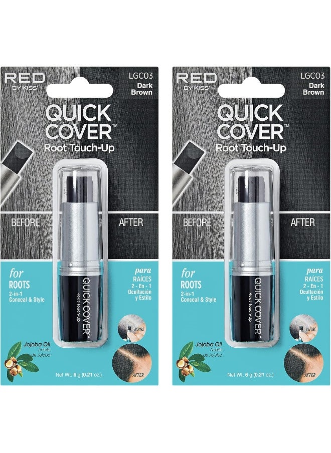 Red by Kiss Quick Cover Root Touch Up Stick Type 2Pcs Water-Resistant Temporary Gray Concealer Cover Up Brush For Hair And Beard (Dark Brown)  - Image 1