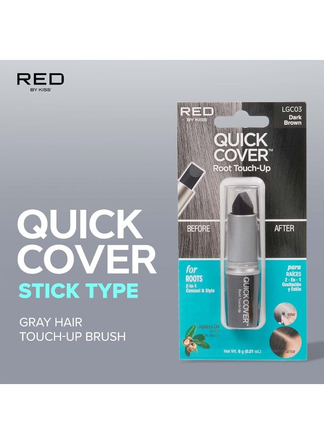 Red by Kiss Quick Cover Root Touch Up Stick Type 2Pcs Water-Resistant Temporary Gray Concealer Cover Up Brush For Hair And Beard (Dark Brown)  - Image 2