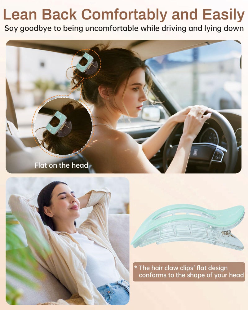 Mesovor 4 Pack French Flat Hair Clips for Women, 3.74" Nonslip Stylish Round Duckbill Lay Flat Hair Claw | Side Slide Volume Flat Hairclips for Lying Down, Yoga, Driving (Mermaid Colorful) - Image 3