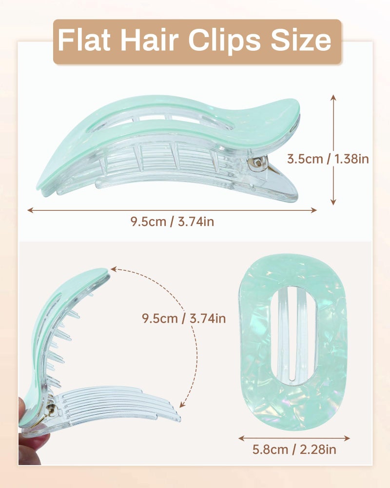 Mesovor 4 Pack French Flat Hair Clips for Women, 3.74" Nonslip Stylish Round Duckbill Lay Flat Hair Claw | Side Slide Volume Flat Hairclips for Lying Down, Yoga, Driving (Mermaid Colorful) - Image 2