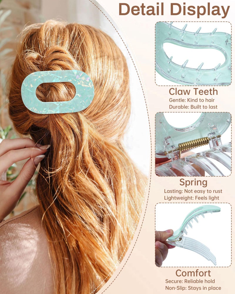 Mesovor 4 Pack French Flat Hair Clips for Women, 3.74" Nonslip Stylish Round Duckbill Lay Flat Hair Claw | Side Slide Volume Flat Hairclips for Lying Down, Yoga, Driving (Mermaid Colorful) - Image 4