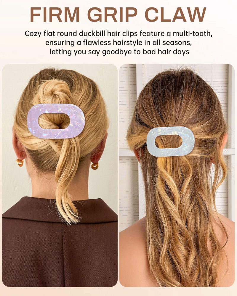 Mesovor 4 Pack French Flat Hair Clips for Women, 3.74" Nonslip Stylish Round Duckbill Lay Flat Hair Claw | Side Slide Volume Flat Hairclips for Lying Down, Yoga, Driving (Mermaid Colorful) - Image 5