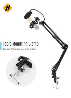 HuHa Microphone Stand,Adjustable Foldable Microphone Stand Heaby Duty Metal Mic Arm Bracket with Shock Proof Holder Windshield Pop Filter for Studio Recording Live Video Broadcasting Online Singing  - Image 4