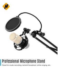 HuHa Microphone Stand,Adjustable Foldable Microphone Stand Heaby Duty Metal Mic Arm Bracket with Shock Proof Holder Windshield Pop Filter for Studio Recording Live Video Broadcasting Online Singing  - Image 5