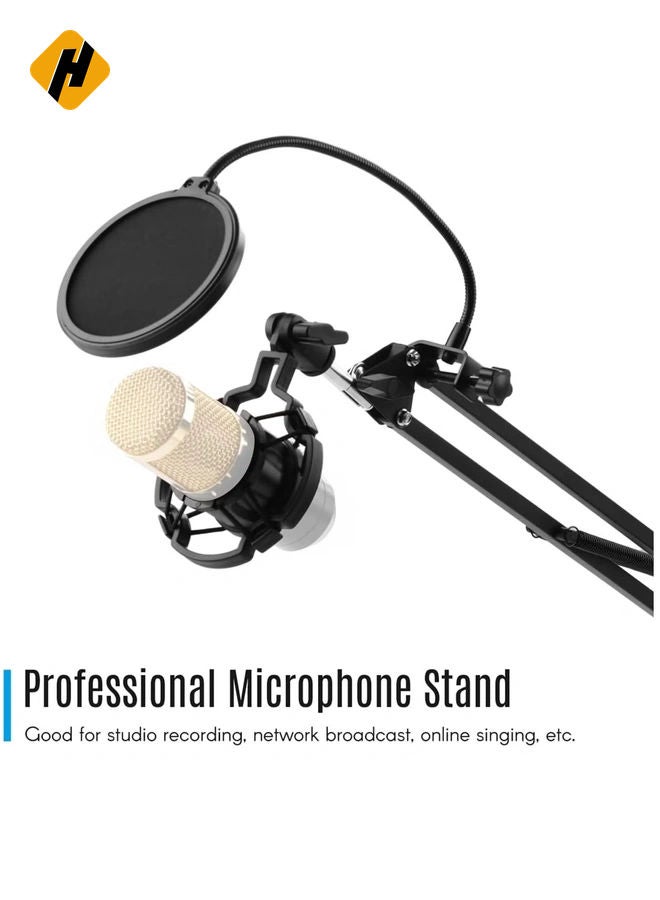 HuHa Microphone Stand,Adjustable Foldable Microphone Stand Heaby Duty Metal Mic Arm Bracket with Shock Proof Holder Windshield Pop Filter for Studio Recording Live Video Broadcasting Online Singing - Image 5