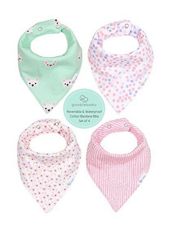 Goobie Baby - Reversible & Waterproof Cotton Baby Bandana Drool Bibs For Girls With Adjustable Snaps Pack Of 4 Soft Absorbent Cute Modern Premium Bib Set For Teething Drooling (Pink) - Image 1